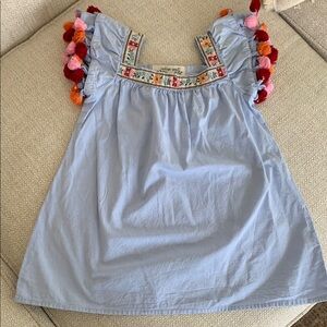 Embroidered Kids Top with Colorful Tassels
